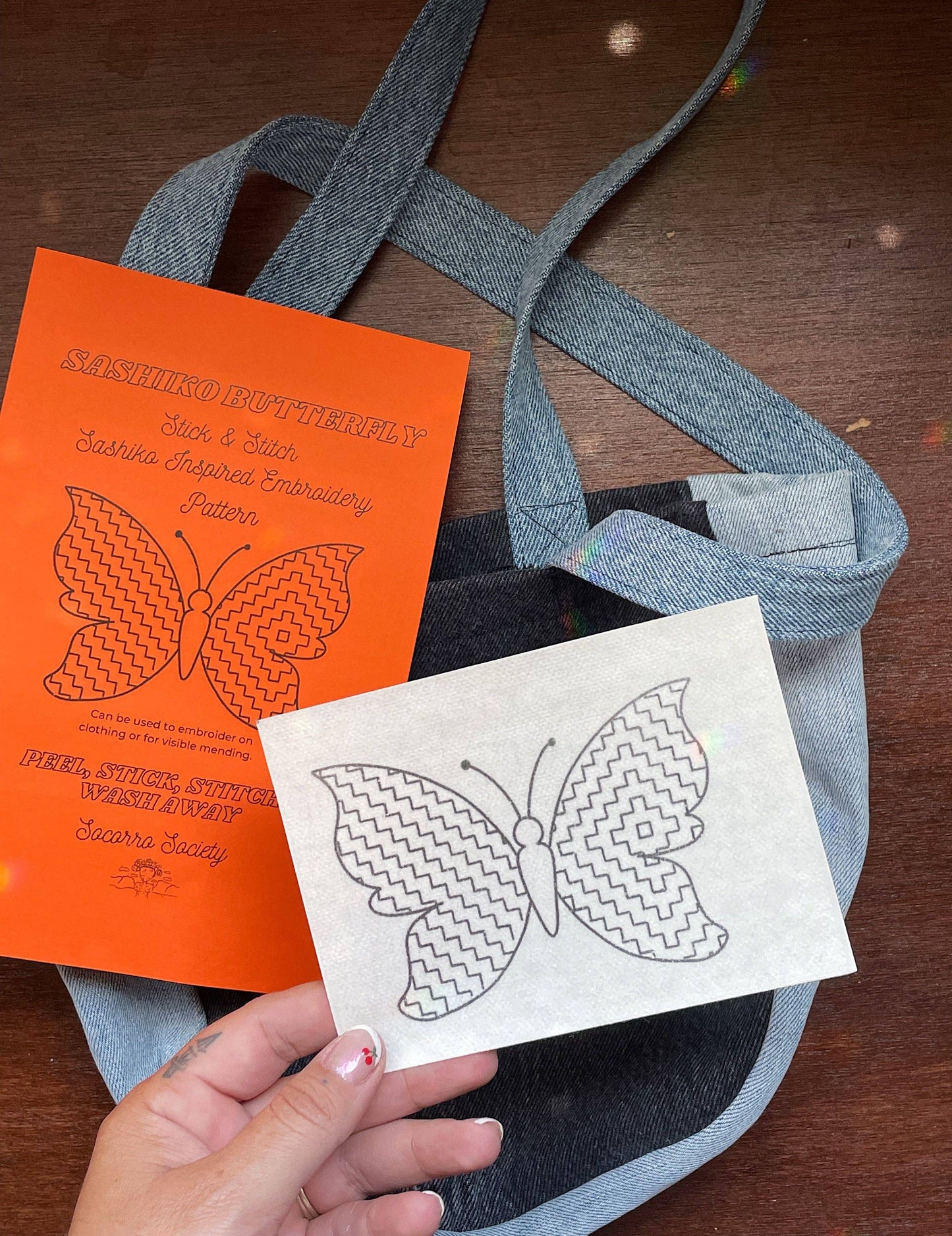 Sashiko Collection: Butterfly - Visible Mending Stick and Stitch Adhesive Pattern- 1 pack