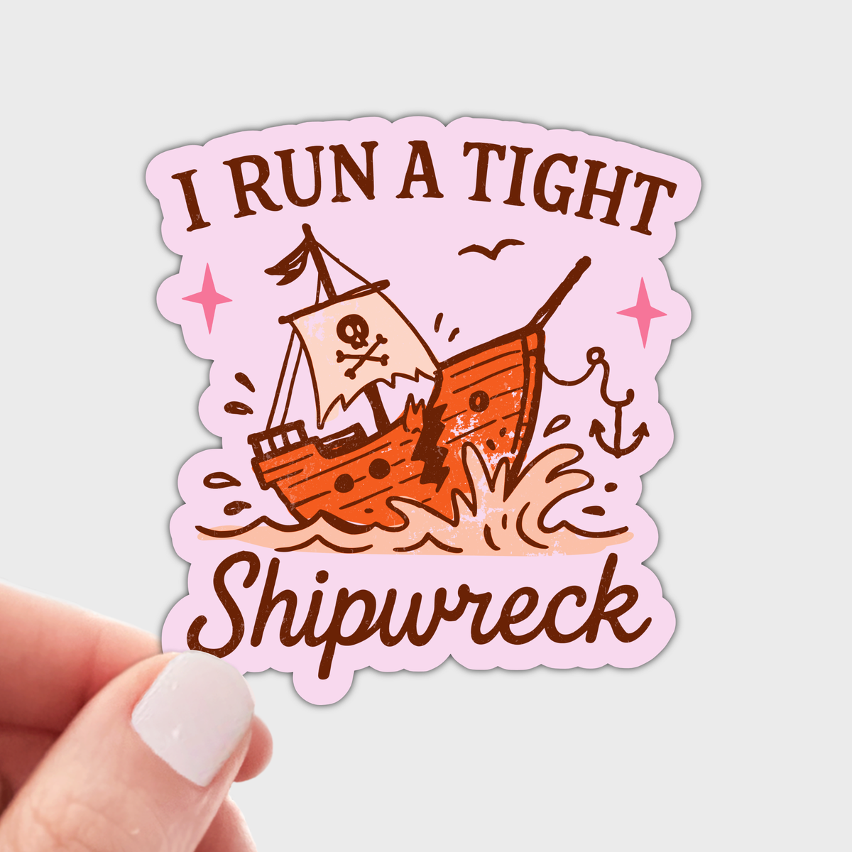 Stickers and Stationery: "I Run a Tight Ship Wreck"- Pirate Ship with Skull Flag Sticker -2.83"x 3"