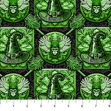 Northcott Fabrics: Good Together by Patrick Lose Wicked Insignia Green Printed Quilting Cotton Woven- by the half yard