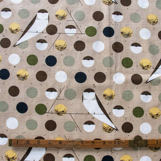 Birch Fabrics: Charley Harper Organic Cotton Bank Swallow Brown Barkcloth -by the half yard