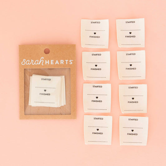 Notions: Sarah Hearts Started Finished Organic Cotton Sewing and Quilting Labels- 1 pack