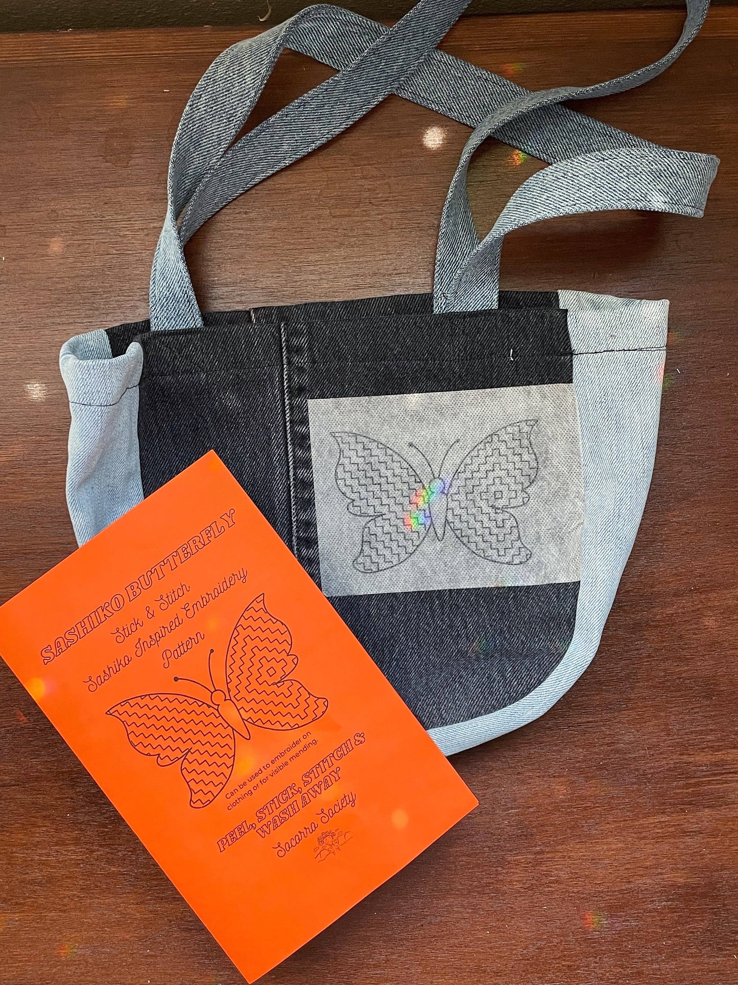 Sashiko Collection: Butterfly - Visible Mending Stick and Stitch Adhesive Pattern- 1 pack