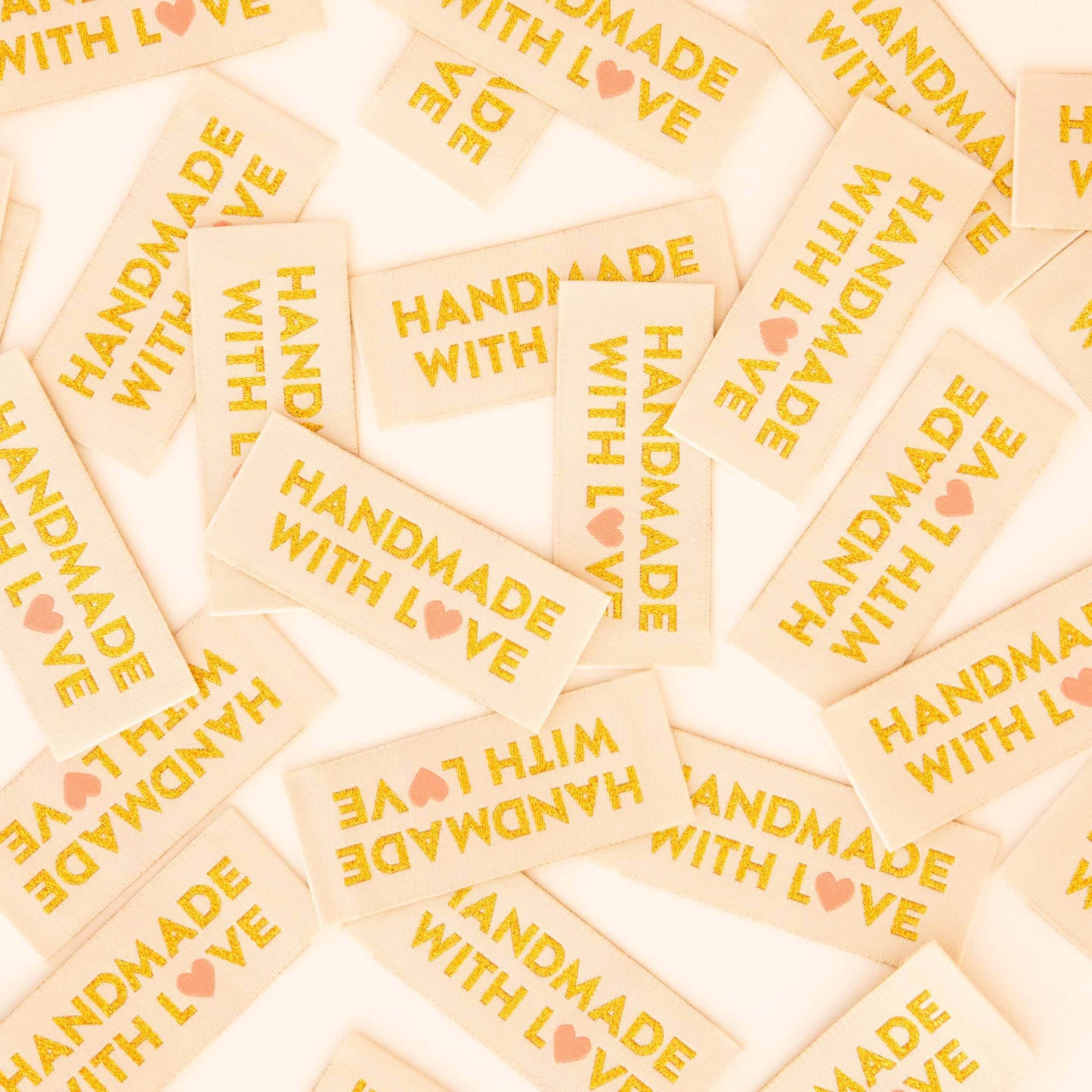 Notions: Sarah Hearts Labels:Handmade with Love Gold Sewing Woven Labels Tags-1 pack