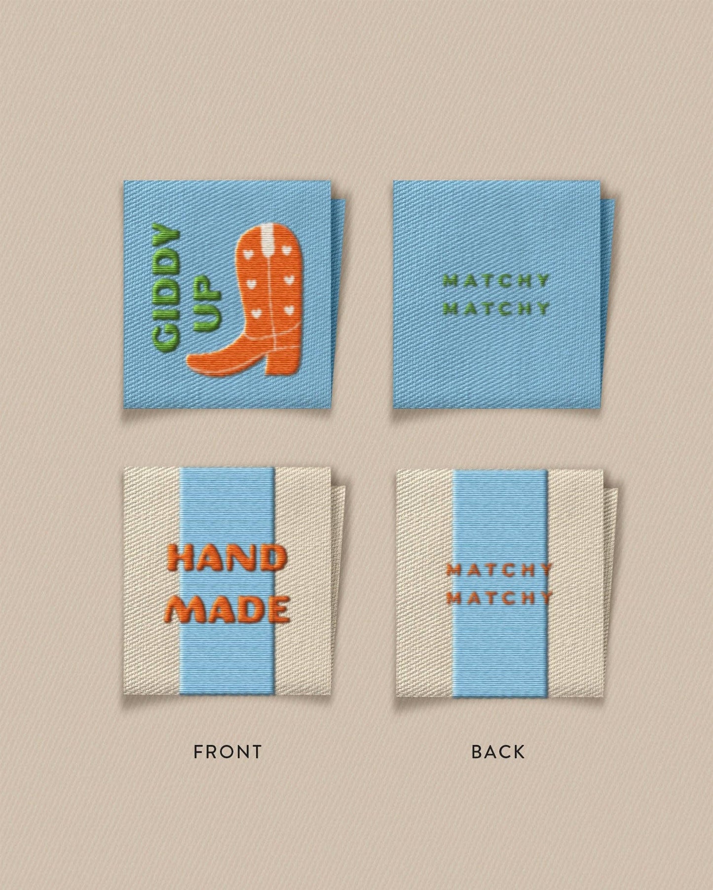 Sewing Labels: Hand Made Cowboy Boot Square Garment Labels by Matchy Matchy Sewing Club: Set of 8- 1 pack