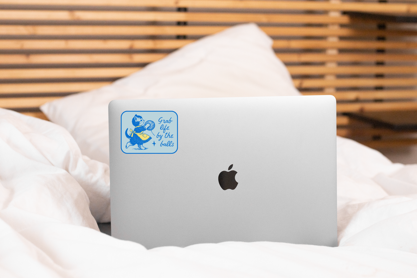 Stickers and Stationary: Grab Life by the Balls Sticker - cat, kitten, kitty, yarn