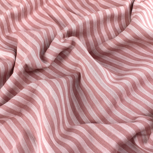Apparel Fashion Double Face Yarn Dye Cotton Double Gauze Reverse Pink Stripe 4.8oz Woven- by the yard