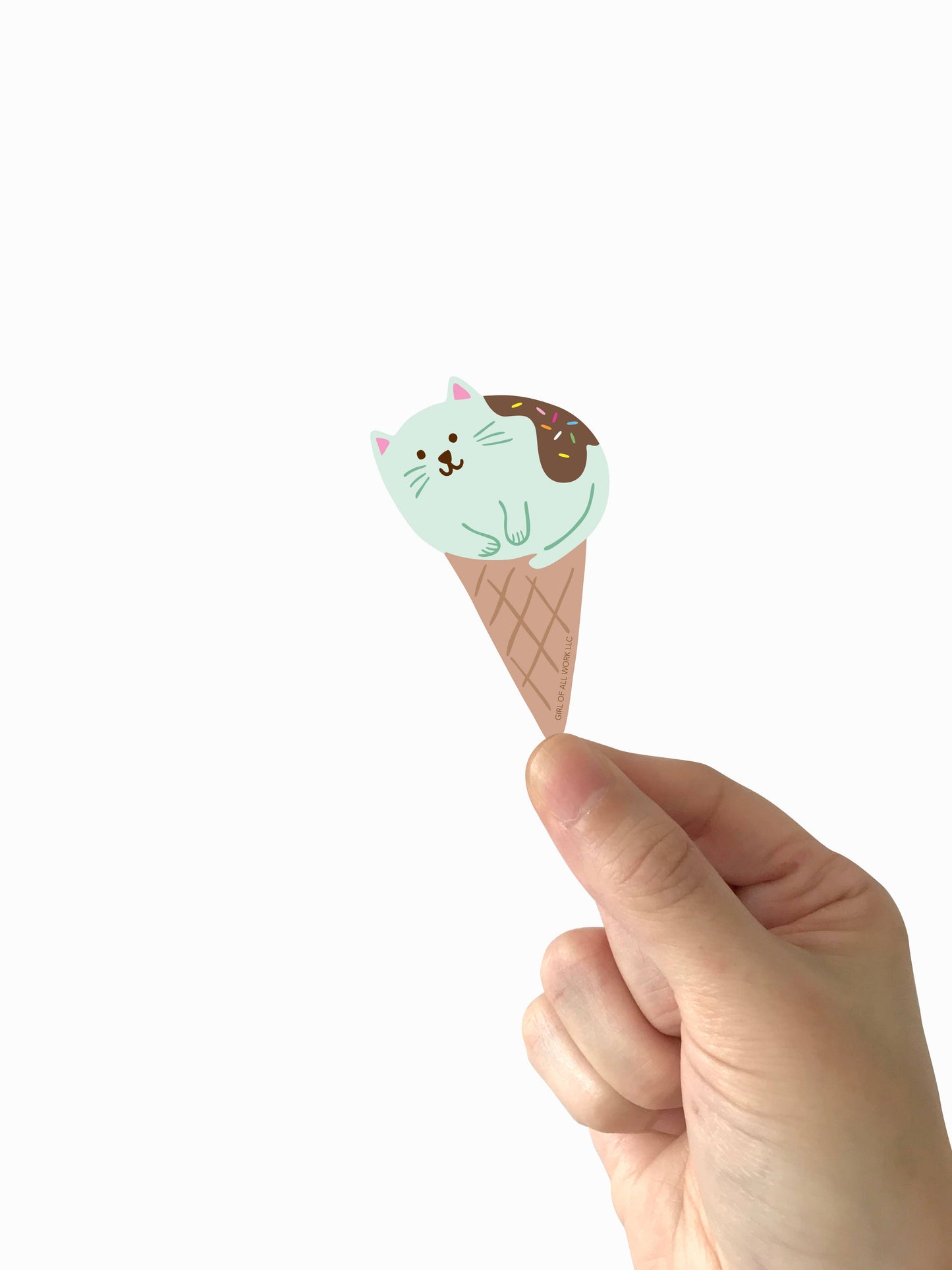 Stationary: Ice cream Cat Vinyl Sticker-( 2.7"X1.6")- 1 Sticker
