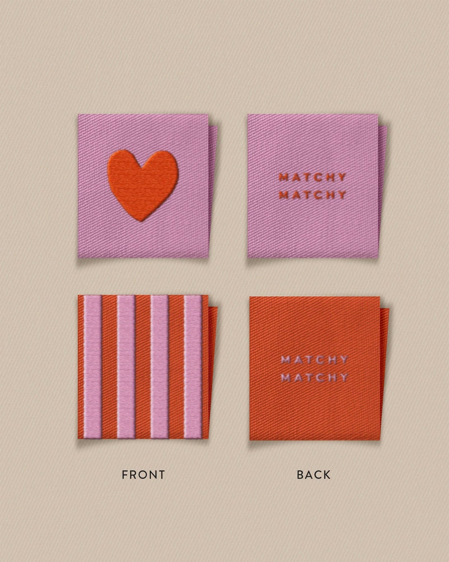 Sewing Labels:Red Heart and Stripe Square Garment Labels by Matchy Matchy Sewing Club: Set of 8-1 pack