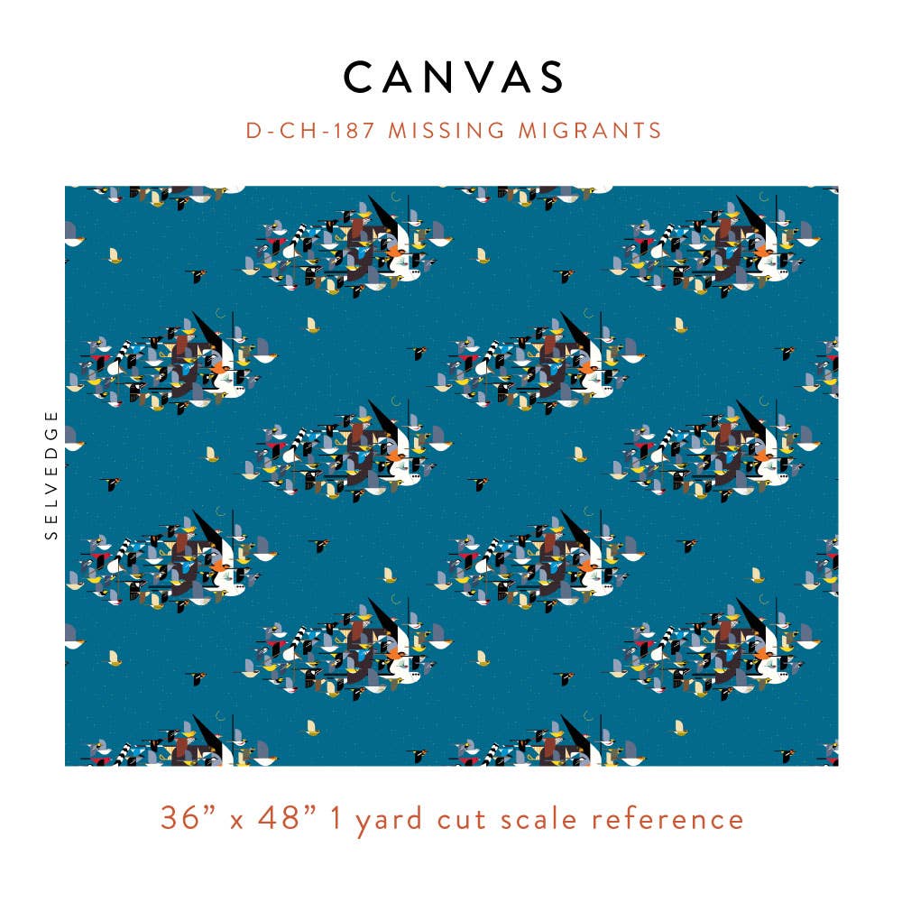 End of Bolt: 2-1/8th yards of Premium Organic Cotton Iconic Charley Harper Missing Migrants Canvas 260 GSM by Birch Fabrics- remnant