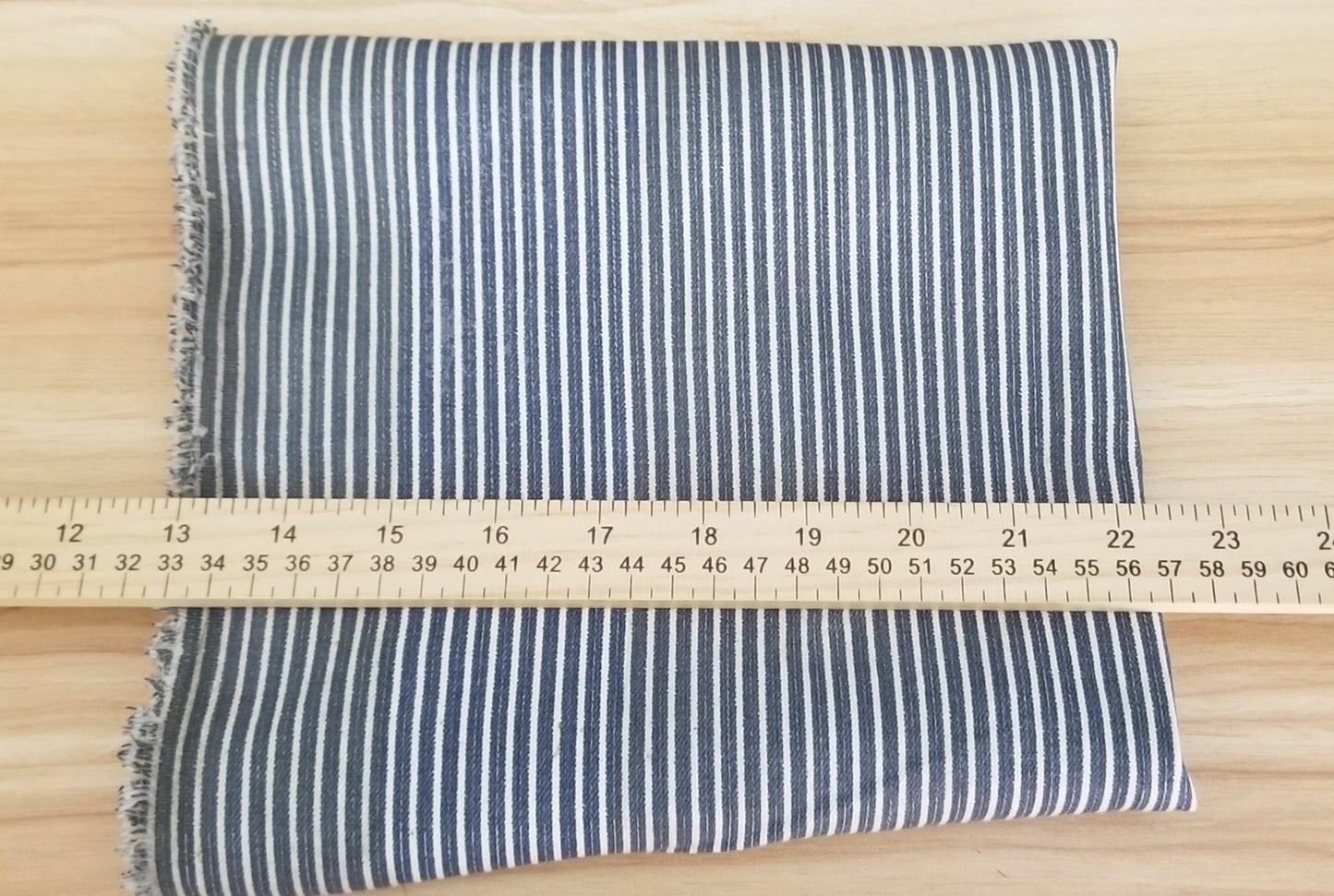 End of Bolt: 1-7/8th yard of Designer Deadstock Railroad  Stretch Stripe Twill Weave 8 oz Woven( Slight discoloration)- Remnant
