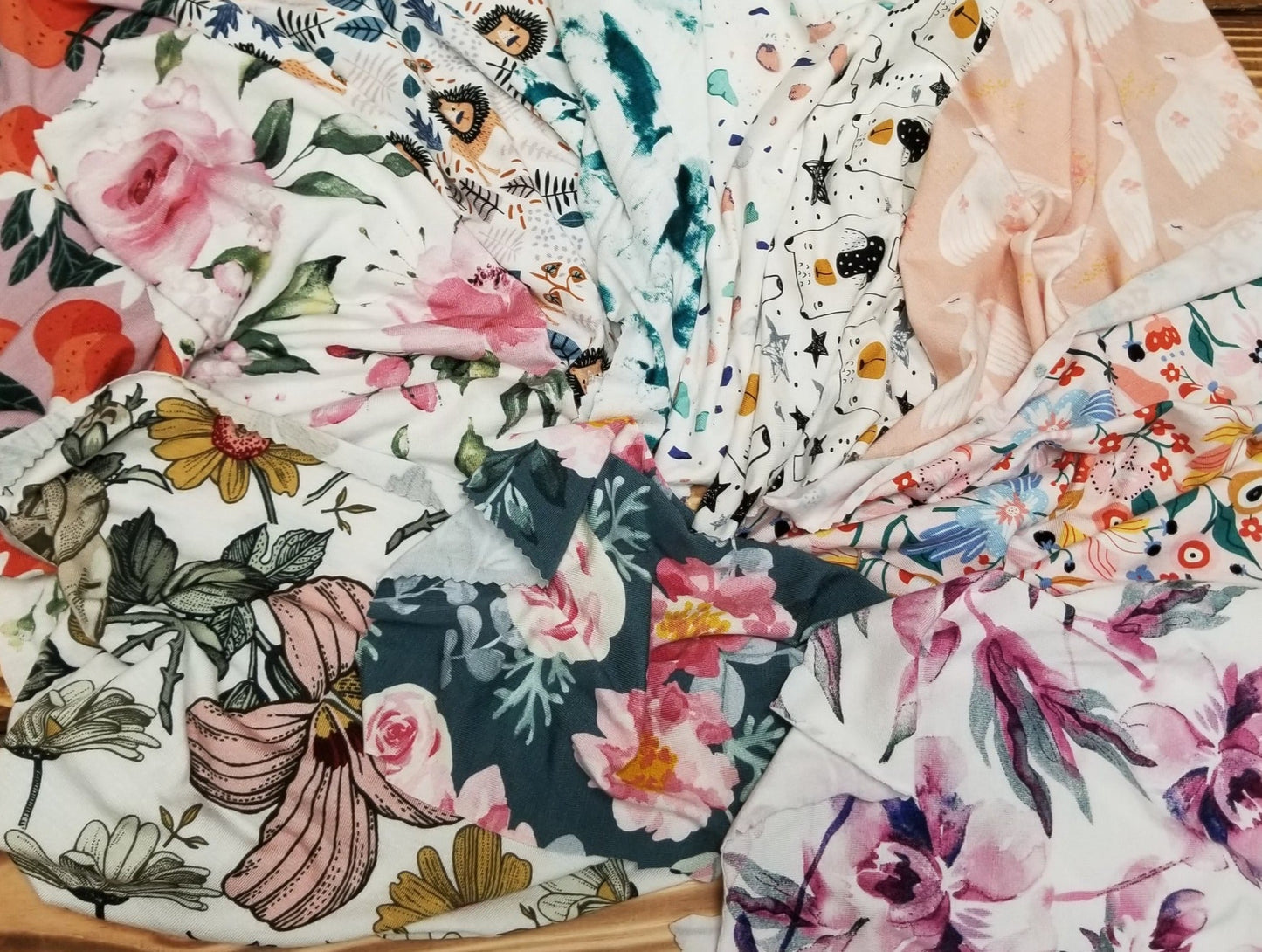 End of Bolt: 1-7/8th yards of Fashion Modal Spandex Jersey Watercolor Arcadia Floral knit-Remnant