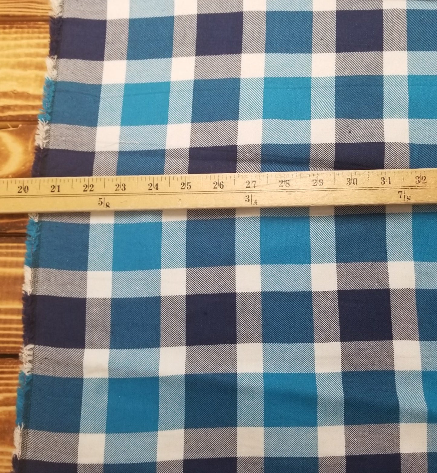 Designer Deadstock Yarn Dyed Single Brushed Flannel Glendora Blue Check Plaid Shirting Cotton Woven-Sold by the yard