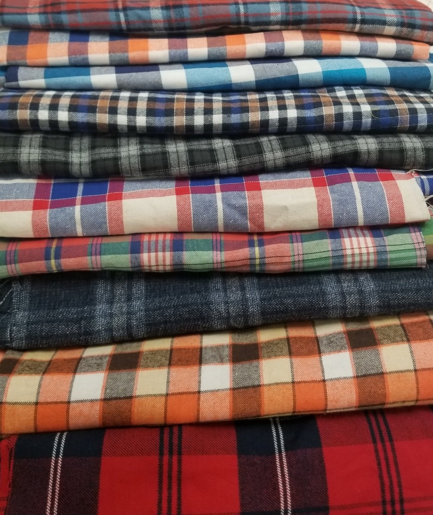 Designer Deadstock Yarn Dyed Single Brushed Flannel Orange and Brown Fall Plaid Shirting Cotton Woven-Sold by the yard