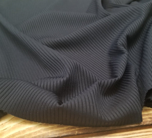 End of BOlt: 2-1/4th yards of Designer Deadstock Premium Spandex Black Slight Sheen Performance/Activewear Rib Knit-remnant