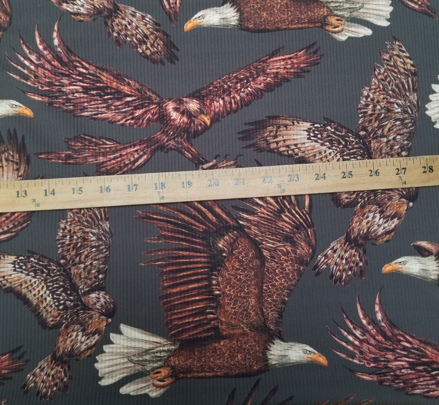 End of BOlt:5/8th yard of Designer Deadstock Premium Spandex Charcoal Rib Birds of Prey Matte Performance/Activewear Knit-remnant