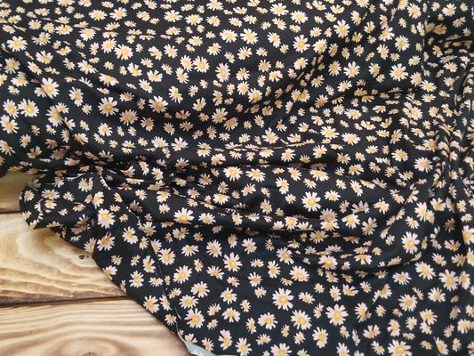Fashion Double Brushed Poly Spandex Black Small Light Pink and Yellow Floral Knit- Sold by the yard