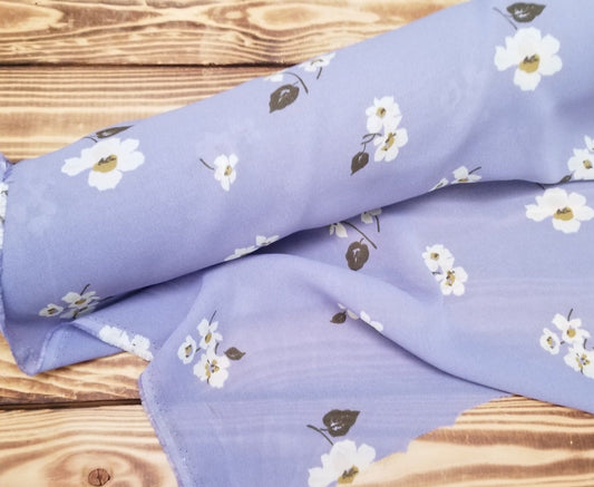 End of bolt: 2 yards of Designer Deadstock Rayon Georgette Sheer Lilac Daisy Floral Woven- remnant