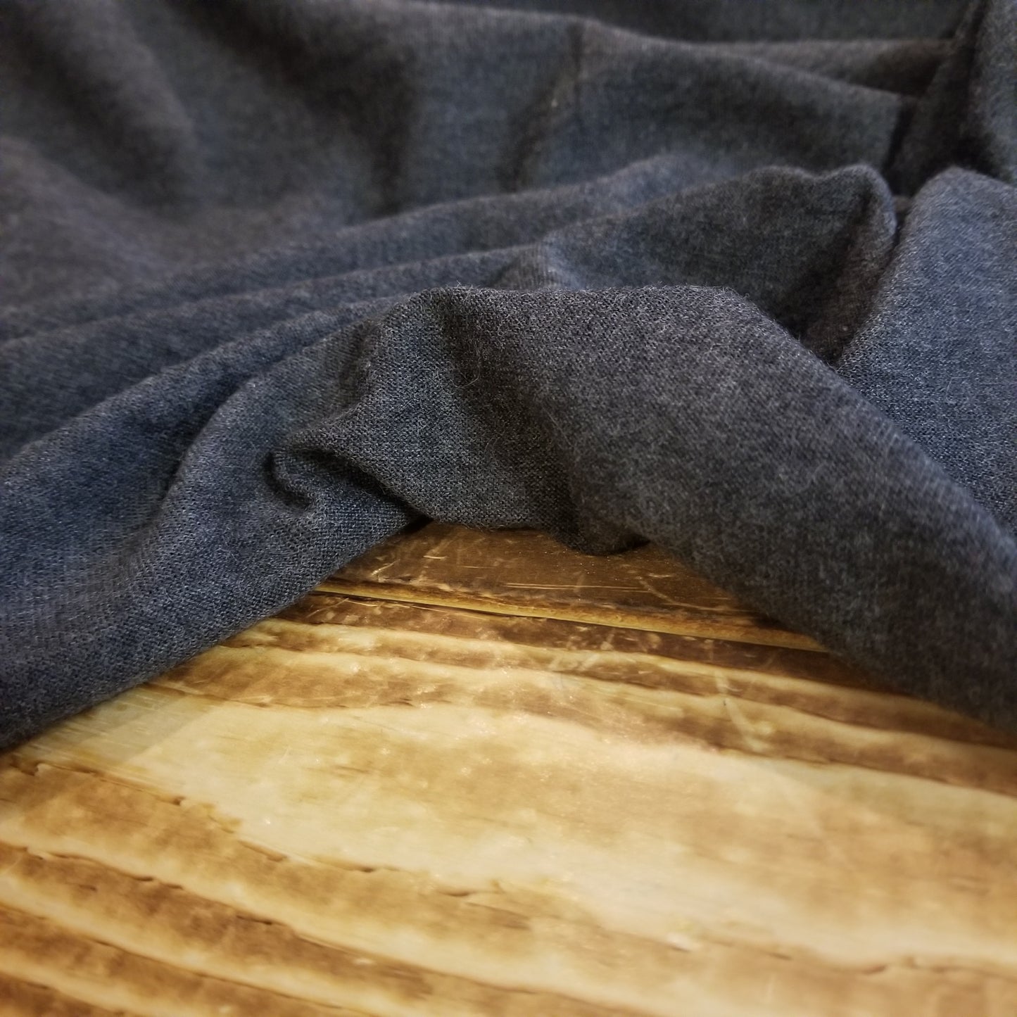 End of bolt: 2 yards of Designer Deadstock 100% Wool Soft Jersey Knit Charcoal Gray -remnant