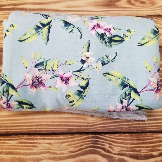 End of Bolt: 3 yards of Cotton Linen Deadstock Black Mint with Lime and Pink Florals Woven- Remnant