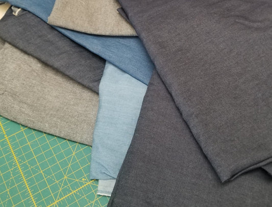 Josie's Zero Waste Fabric Bundles: 6 yards of Cotton Chambray Solid Blues-Mystery Pack