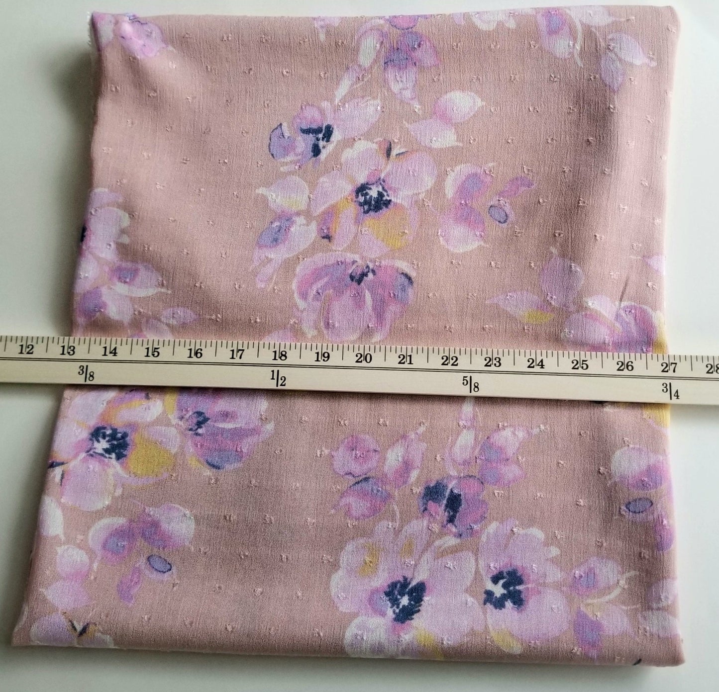 Designer Deadstock  Floral Pink and Lilac Rayon Crinkle Swiss Dot Woven-by the yard