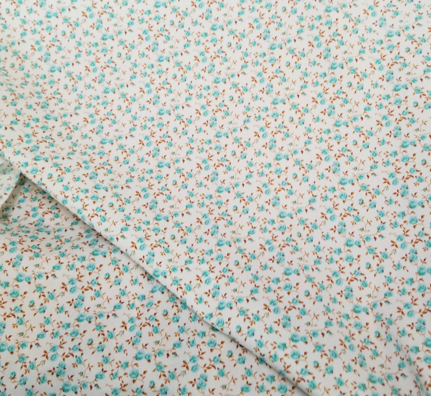 Designer Deadstock Cottage Core Blue and Cream Cotton Spandex Stretch Poplin Woven- Sold by the yard