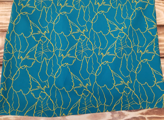 Designer Deadstock Nylon Spandex Swim Performance Wear Abstract Scribble Plants Golden and Teal Conversational Knit- by the yard