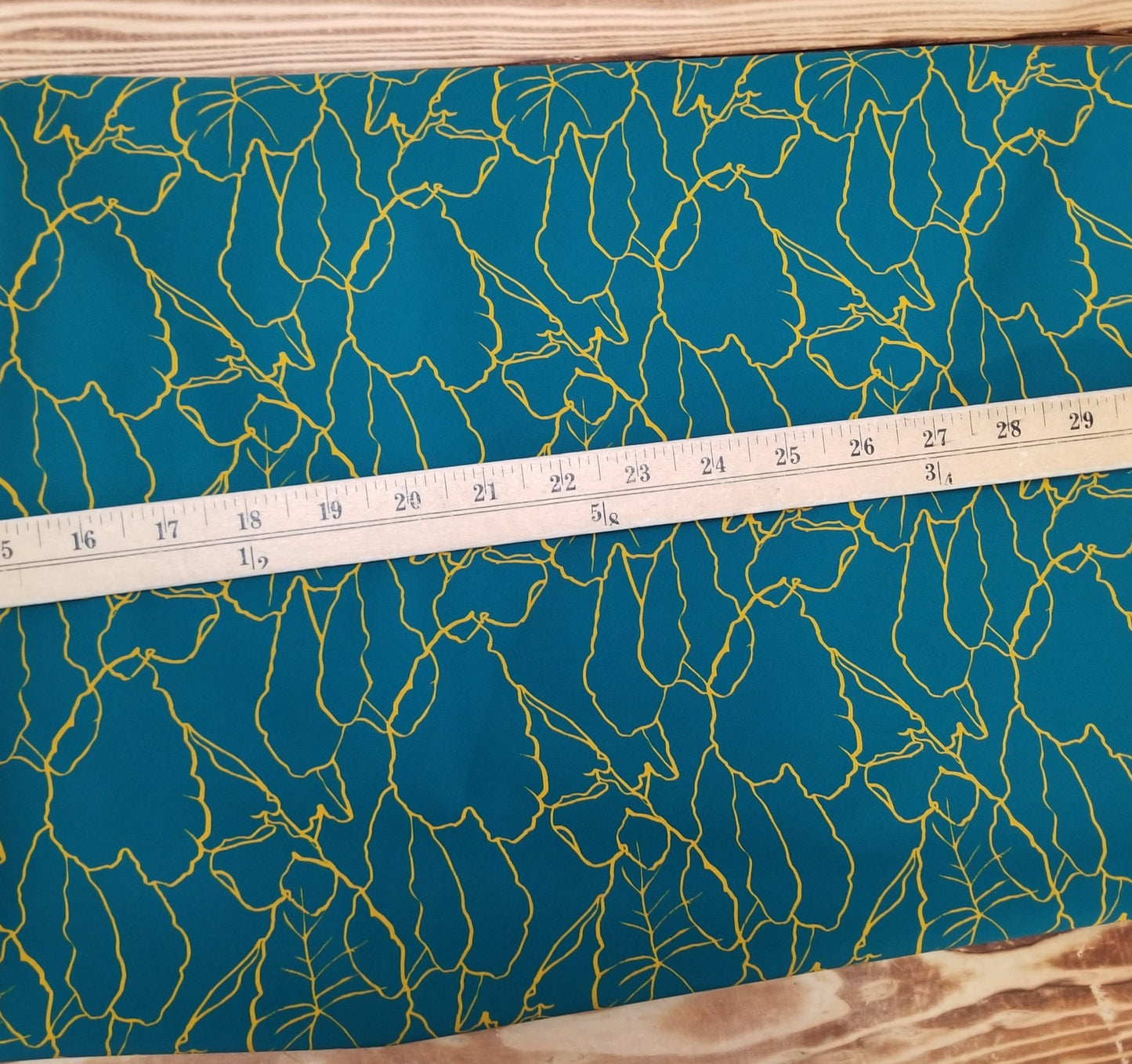 Designer Deadstock Nylon Spandex Swim Performance Wear Abstract Scribble Plants Golden and Teal Conversational Knit- by the yard