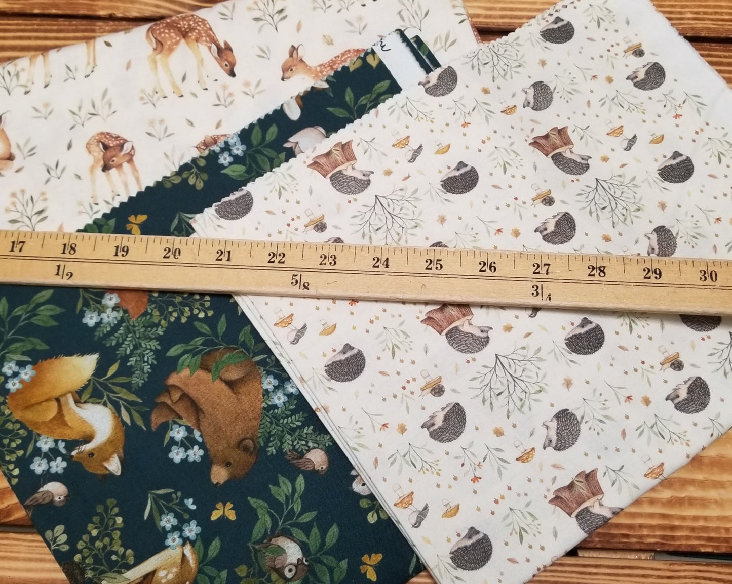 End of Bolt 3 yard case pack: 3 pieces of Quilting Cottons Dear Stella Little Fawn & Friends ( 1 yard cuts)- As pictured