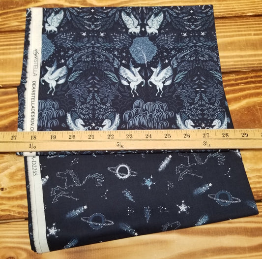 End of Bolt 2 yard case pack: 2 pieces of Quilting Dear Stella Pegasus ( 1 yard cuts)- As pictured
