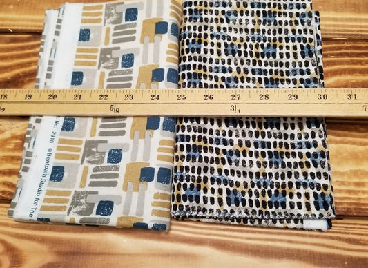 End of Bolt 2 yard case pack: 2 pieces of Quilting Cottons Abstract Midcentury Modern ( 1 yard cuts)- As pictured