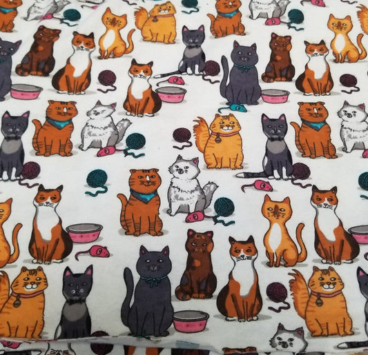 Deadstock Cotton Flannel Cats Woven- by the yard