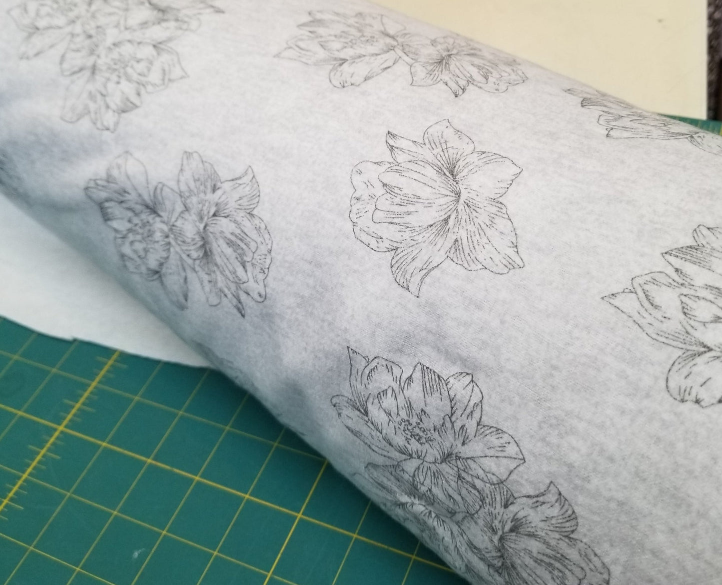 Deadstock Cotton Scribbles Floral Two Tone Charcoal Gray Flannel Woven- by the yard