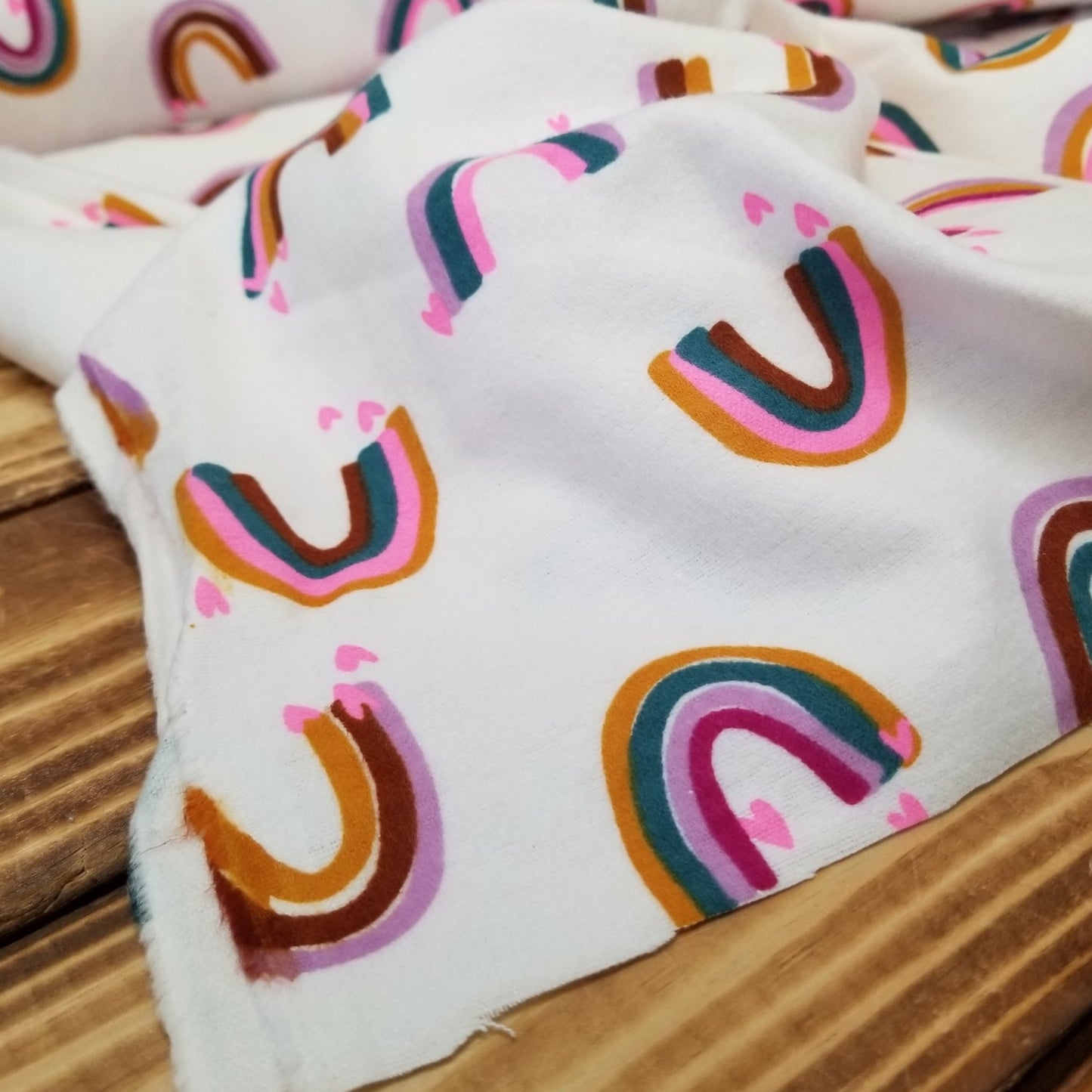 Deadstock Cotton Cream Flannel Rainbows Woven- by the yard