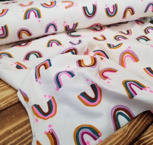 Deadstock Cotton Cream Flannel Rainbows Woven- by the yard