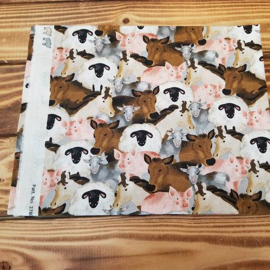 End of Bolt 1 yard case pack: 1 piece of Quilting Cottons Blank Quilting Farm Animals ( 1 yard cuts)- As pictured