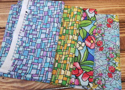 End of Bolt 4 yard case pack: 4 pieces of Quilting Cottons Blank Quilting Fancy Glass (1 yard cuts)- As pictured