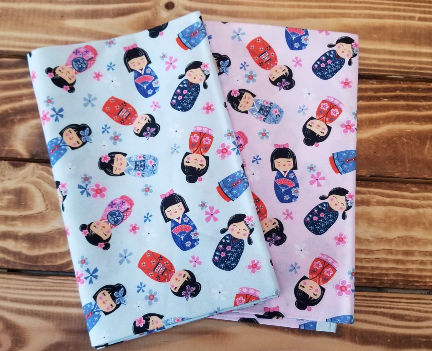 End of Bolt 2 yard case pack: 2 pieces of Quilting Cottons Michael Miller Kokeshi Dolls ( 1 yard cuts)- As pictured
