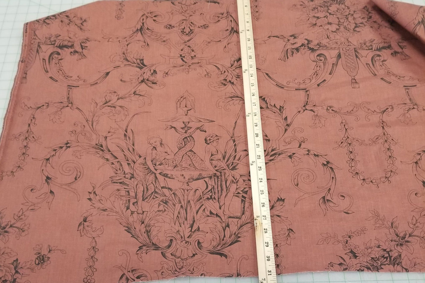End of BOlt: 4 yards of Designer Deadstock European Apparel Cotton Linen Brown Rust Floral Bird Motif Woven-remnant