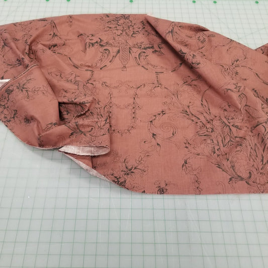 End of BOlt: 4 yards of Designer Deadstock European Apparel Cotton Linen Brown Rust Floral Bird Motif Woven-remnant