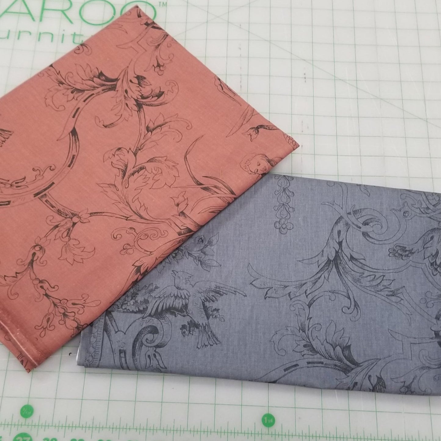 End of BOlt: 4 yards of Designer Deadstock European Apparel Cotton Linen Brown Rust Floral Bird Motif Woven-remnant