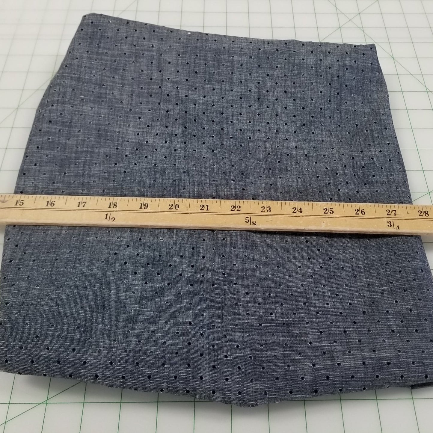 End of BOlt: 1-1/4th yards of Designer Deadstock Chambray Pin Hole Grunge Cotton Woven- remnant