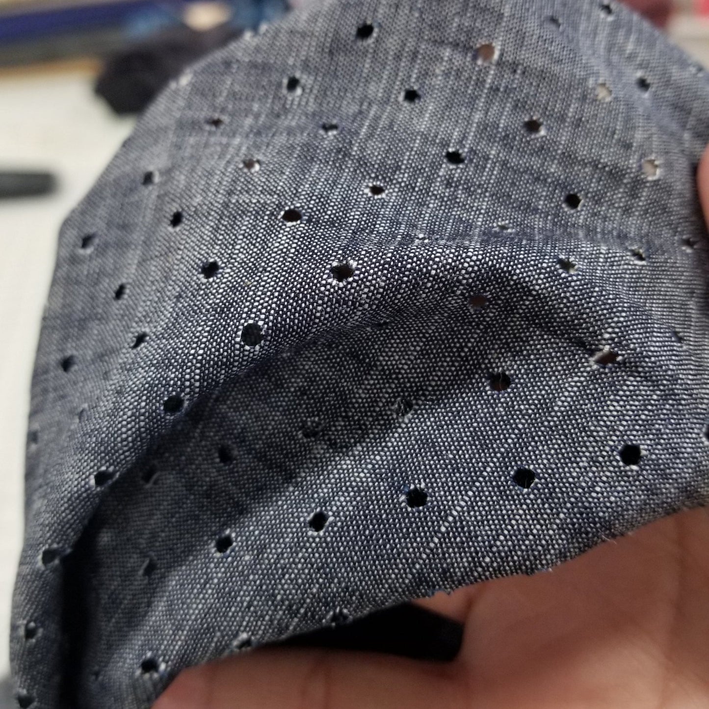 End of BOlt: 1-1/4th yards of Designer Deadstock Chambray Pin Hole Grunge Cotton Woven- remnant