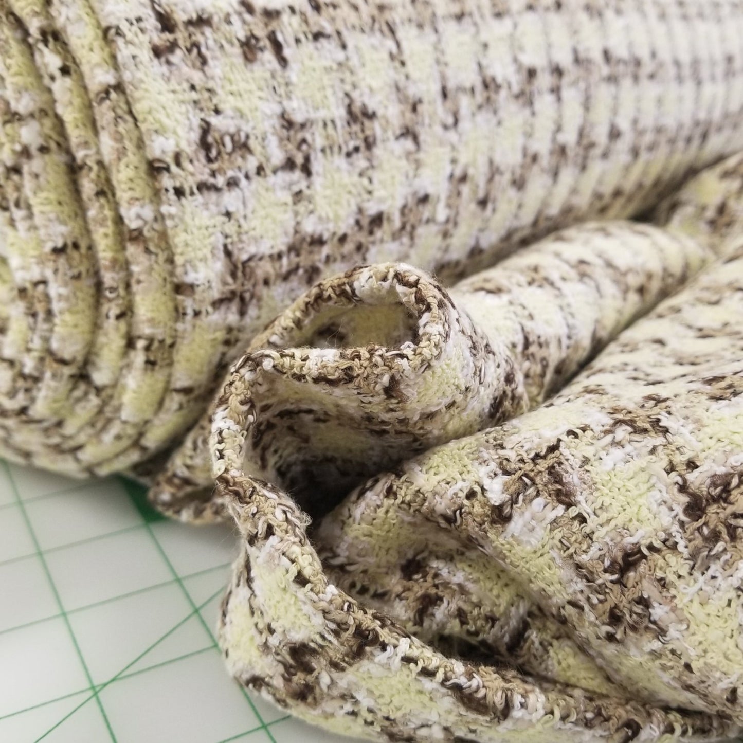 End of Bolt: 3 yards of Italian Designer Deadstock Famous Maker Couture Wool Blend Banana Yellow Spring Check Tweed Fabric- remnant