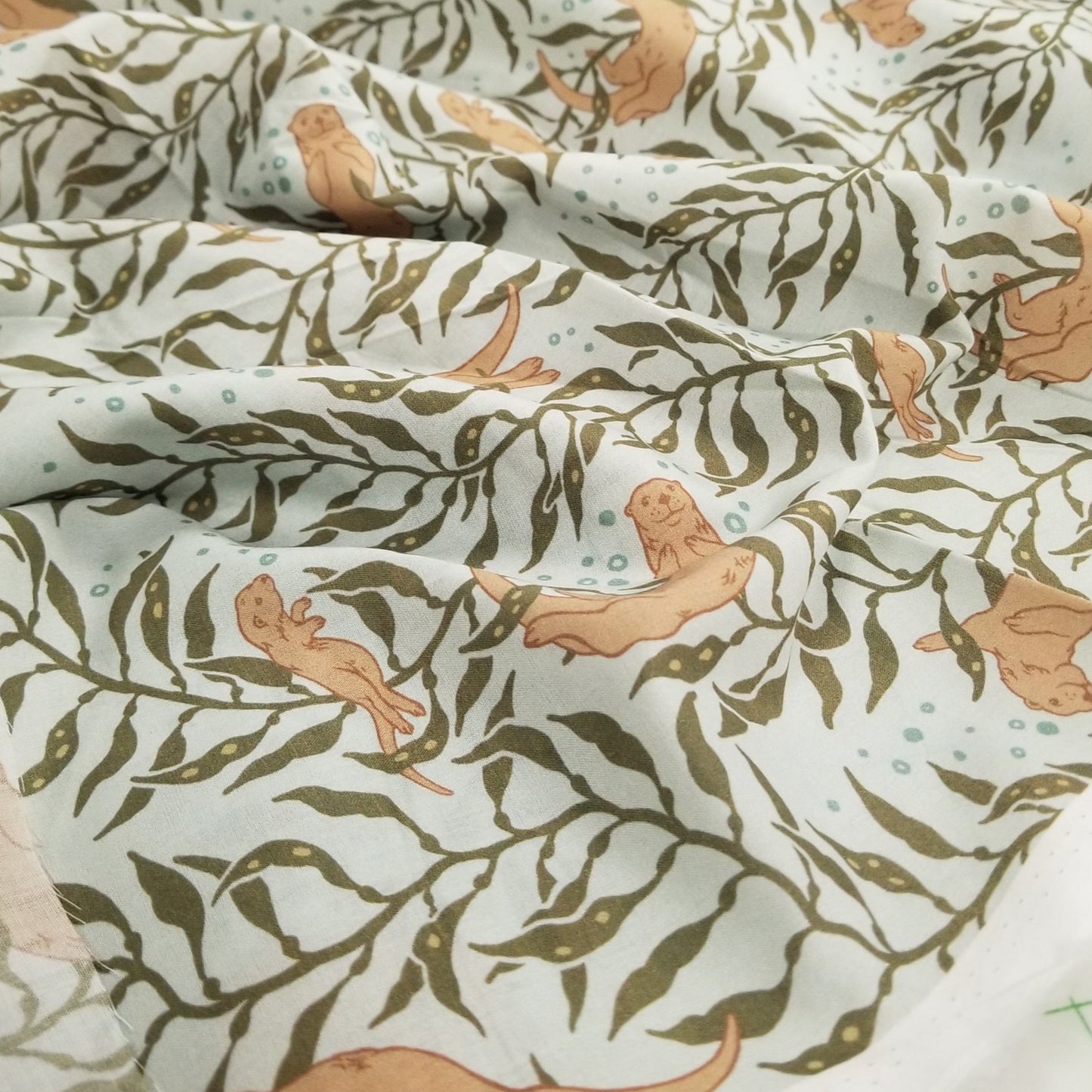 Organic Cotton Lawn Otters in Light Blue Woven| Wild Coast by Mustard Beetle for Birch Fabrics -by the half yard