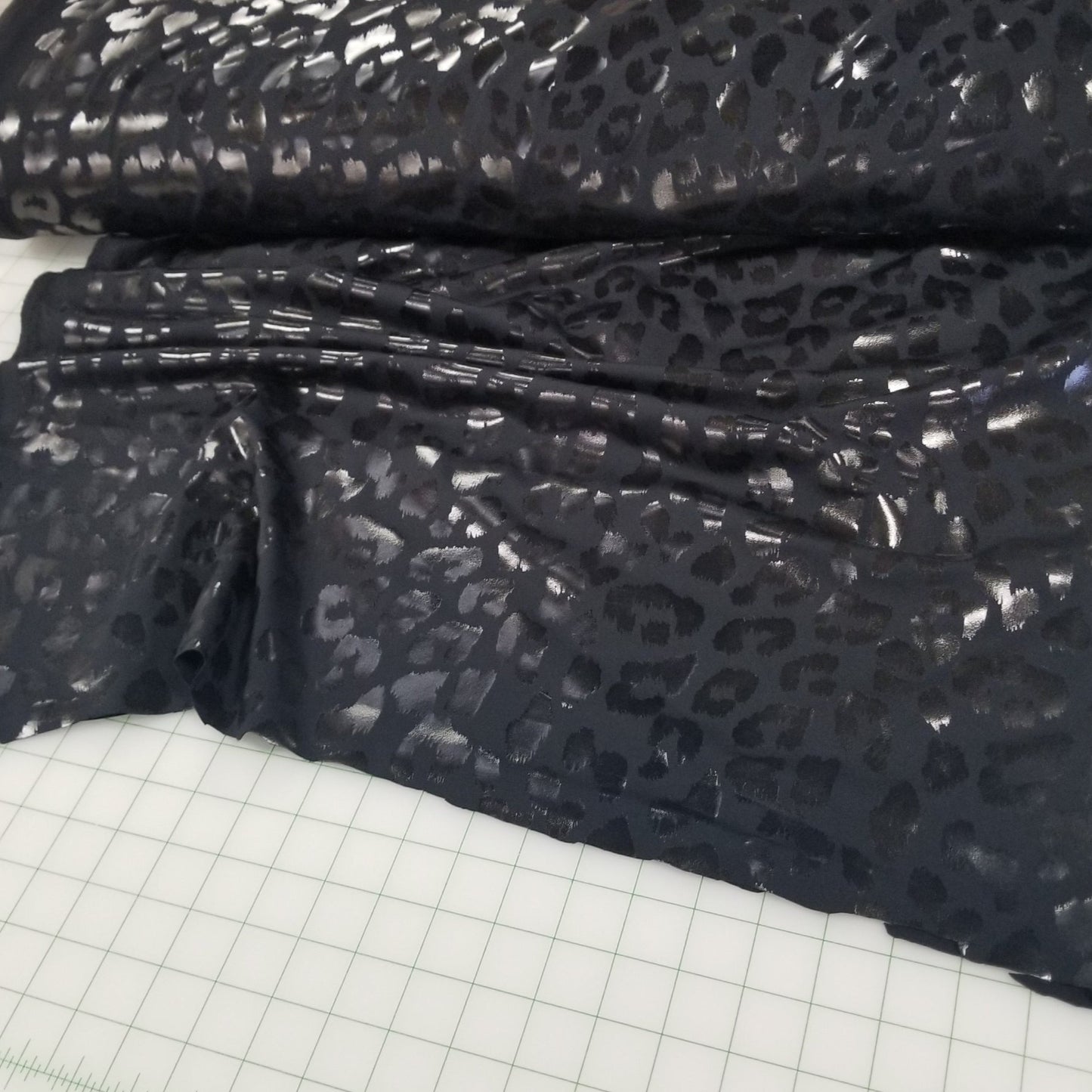 Premium Peach Performance Medium Weight Cheetah Foil Animal Skin Black Knit 260GSM- by the yard