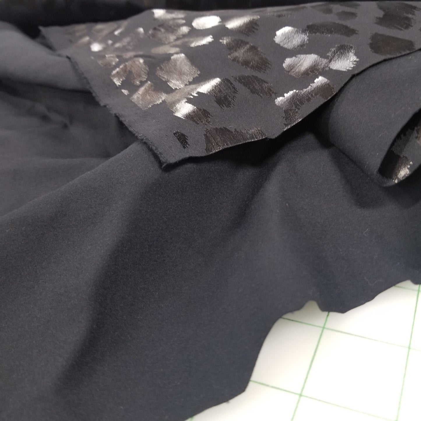 Premium Peach Performance Medium Weight Cheetah Foil Animal Skin Black Knit 260GSM- by the yard