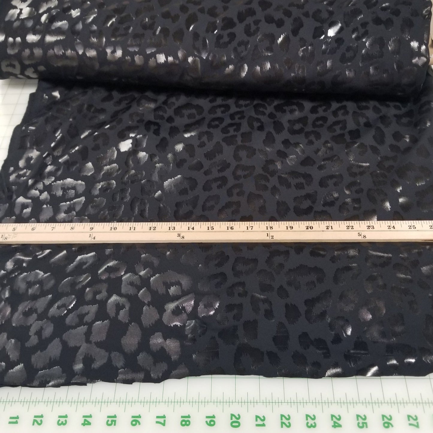 Premium Peach Performance Medium Weight Cheetah Foil Animal Skin Black Knit 260GSM- by the yard