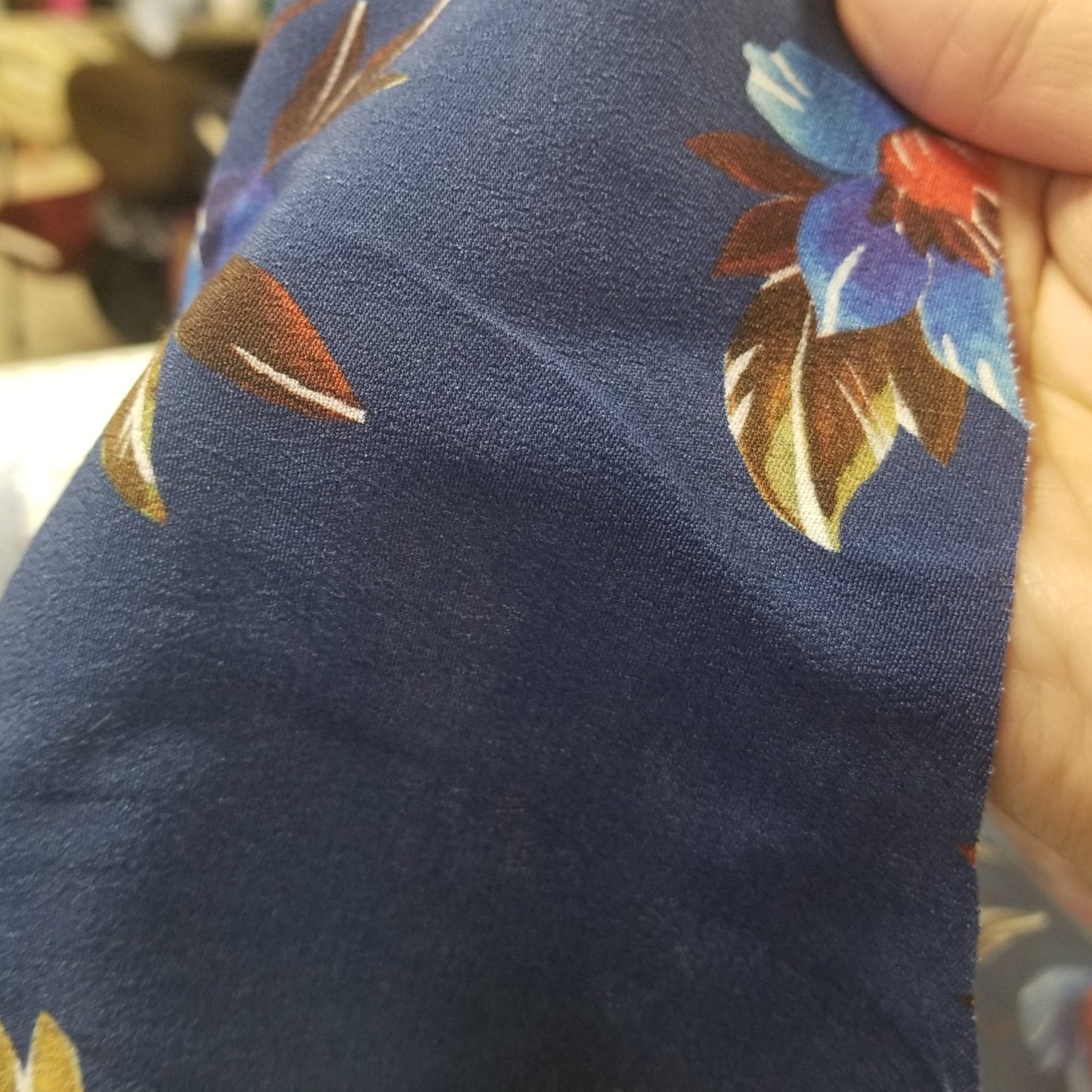 Designer Deadstock Blue Large Floral Rayon Crepe Textured Woven- by the yard