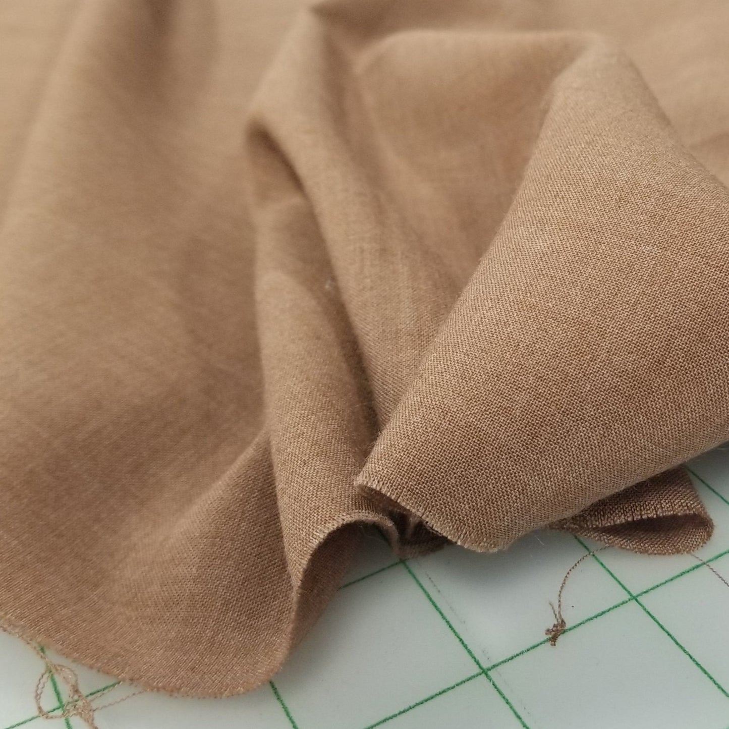 End of Bolt: 2.5 yards of Designer Deadstock Italian Wool Blend Suiting Caramel Brown Crosshatch Woven-remnant